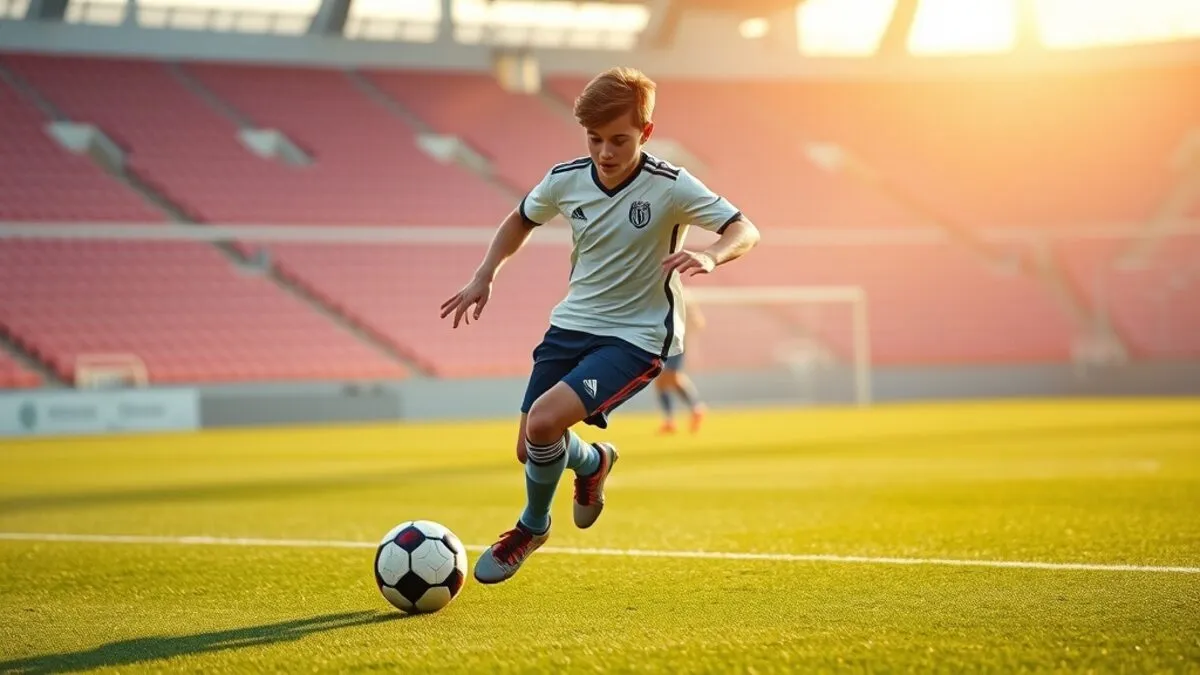 Cầu thủ U19 rê bóng trên sân tập